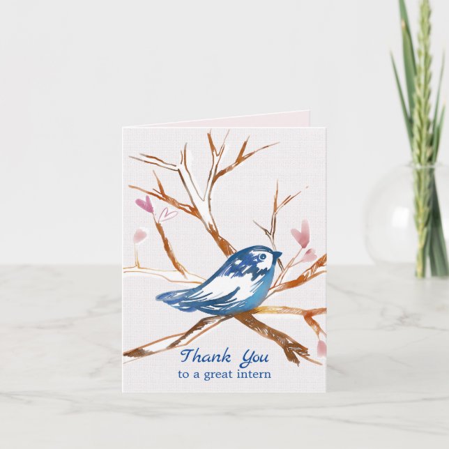 Thank You Intern Bluebird In A Tree Heart Leaves Card (Front)