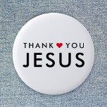 Thank You Jesus | Modern Christian Faith Heart 2 Inch Round Button<br><div class="desc">Simple,  stylish christian "thank you Jesus" quote art design in a modern minimalist typography in off black with a cute red heart design. This trendy,  modern faith design is the perfect gift or accessory. #christian #religion #faith #bible #jesus #bethelight</div>