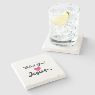 Thank You Jesus Modern Christian Faith Heart Stone Coaster