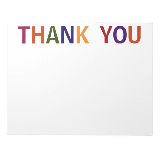 Thank You Jewel Tone Block Print 11 x 8.5 Notepad (Front)