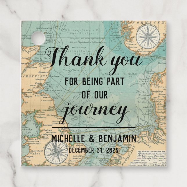 Thank you Journey Square Wedding Favour Tag (Front)