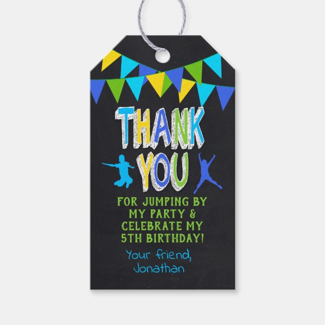 Thank You Jump Bounce Blue Party Favour Tag (Front)