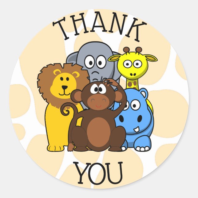 Thank You Jungle or Zoo Animals Sticker (Front)