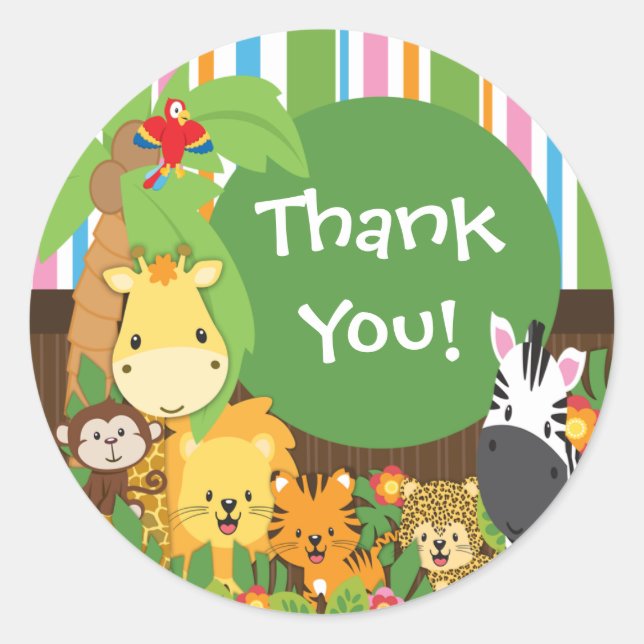 Thank You Jungle Safari Baby Animals Sticker (Front)