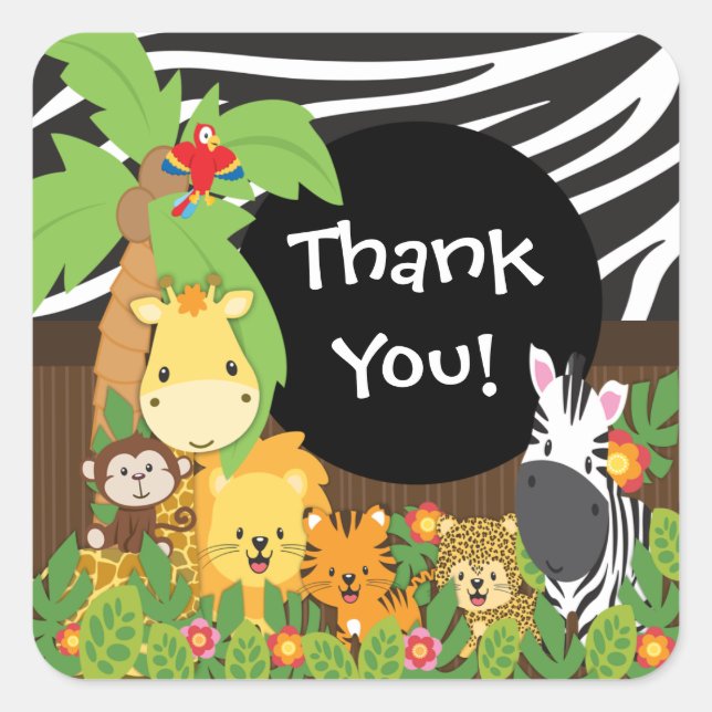 Thank You Jungle Safari Baby Animals Sticker (Front)