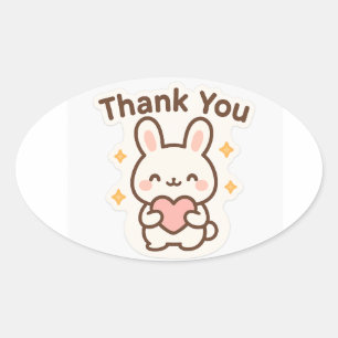 Thank You Kawaii Bunny Oval Sticker