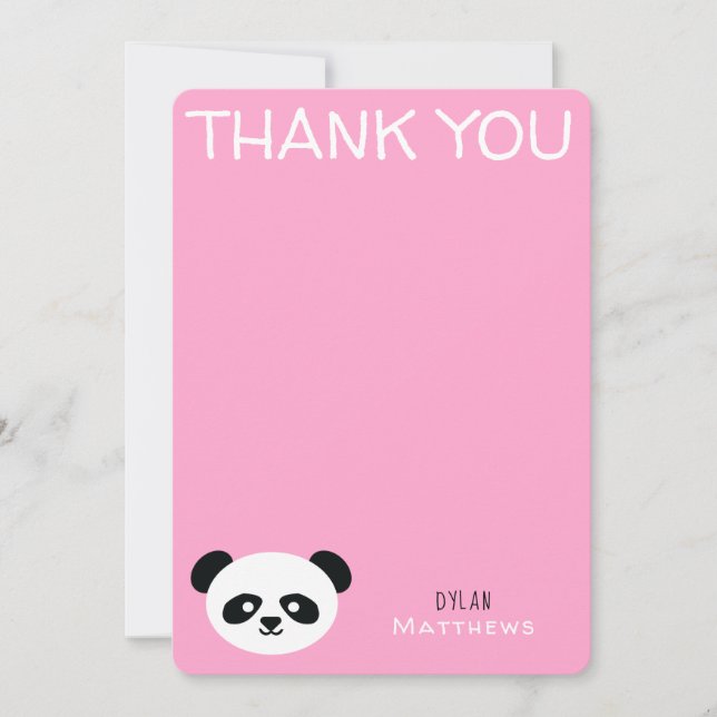 Thank You Kawaii Panda Bear Personalized Pink Card (Front)