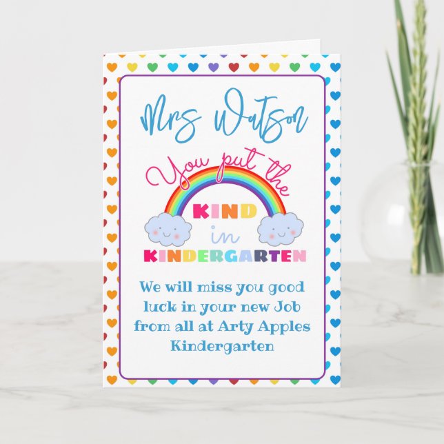 thank you kindergarten Teacher appreciation gift Card (Front)