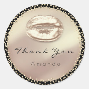 Thank You Kiss Glitter Crystals Black Rose Bridal Classic Round Sticker