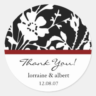 Thank You Labels, Black Floral Top Classic Round Sticker