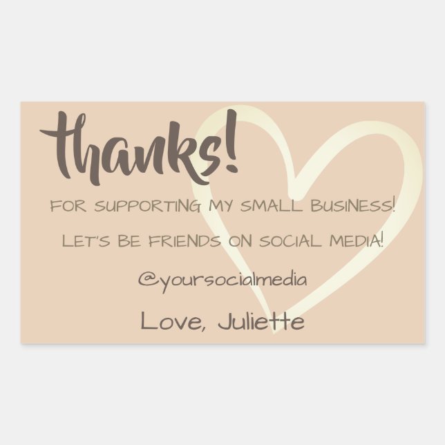 Thank You Labels Social Media Beige Cream Heart (Front)