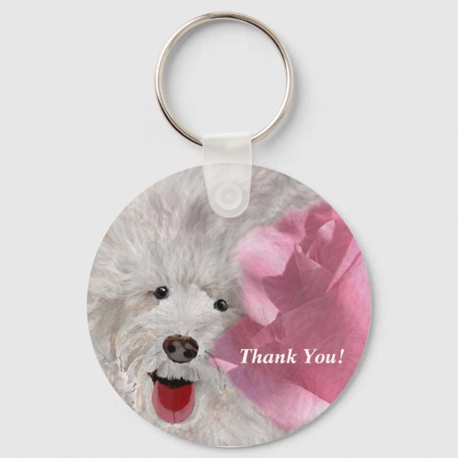 Thank You Labradoodle and Rose  Keychain (Front)