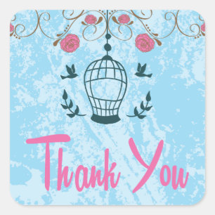 Thank You Lace Brown and White Wedding Square Sticker