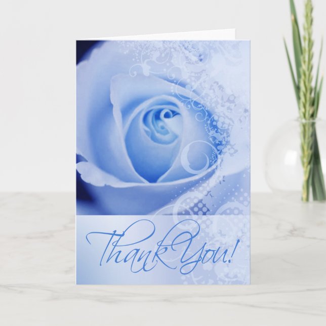 Thank You Lace Rose Greeting Card (blue) (Front)