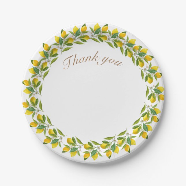 Thank you Lemon greenery vintage Wedding Paper Plate (Front)