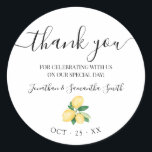 Thank you lemons Bridal Wedding Classic Round Sticker<br><div class="desc">Add note, names, and date to the design. For more customization (font colour, font style, remove or move elements, change other wording), click on personalize, scroll down and click on the link "click to customize further". ** Please see the full collection for matching invitation, bridal shower games, tags, and sign...</div>