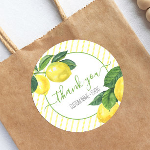 Thank you lemons rustic country watercolor stripes classic round sticker