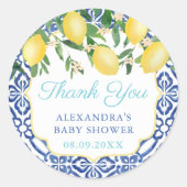 Thank You Lemons Teal Positano Bridal Shower Favou Classic Round Sticker (Front)