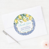 Thank You Lemons Teal Positano Bridal Shower Favou Classic Round Sticker (Envelope)
