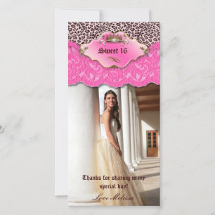 Thank You Leopard Lace Jewel Sweet 16 Pink Card