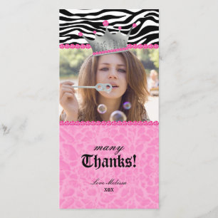 Thank You leopard zebra Lace Crown Jewel Sweet 16 Card