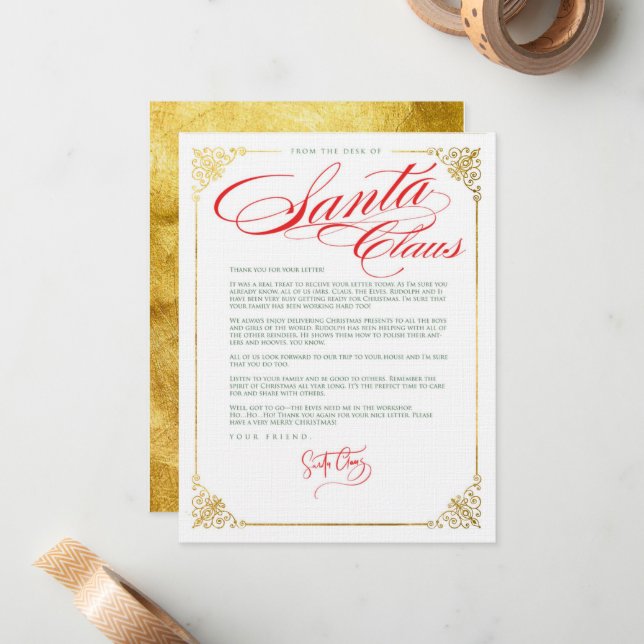 Thank You Letter From Santa Claus Card (Front/Back In Situ)