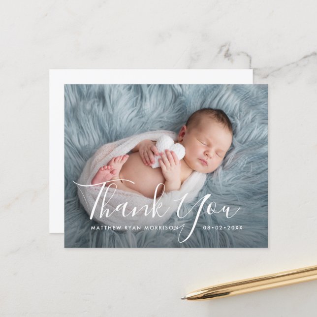 THANK YOU | lettered script birth announcement (Front/Back In Situ)