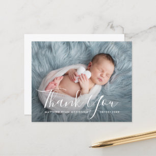 THANK YOU lettered script birth announcement
