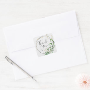 Thank You Light Grey Greenery Wreath Square Sticke Sticker