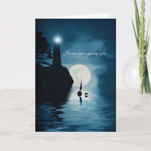 Thank You Lighthouse Sailboat and Dolphin Card (Front)