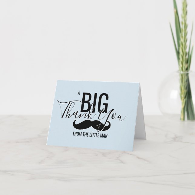THANK YOU Little Man Baby Shower Blue Moustache (Front)