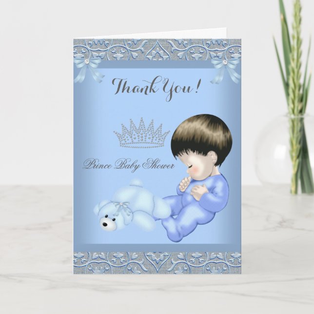 Thank You Little Prince Baby Shower Boy Blue Card (Front)