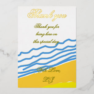 Thank You LJ Monogram Elegant Beach Wedding Foil Holiday Card