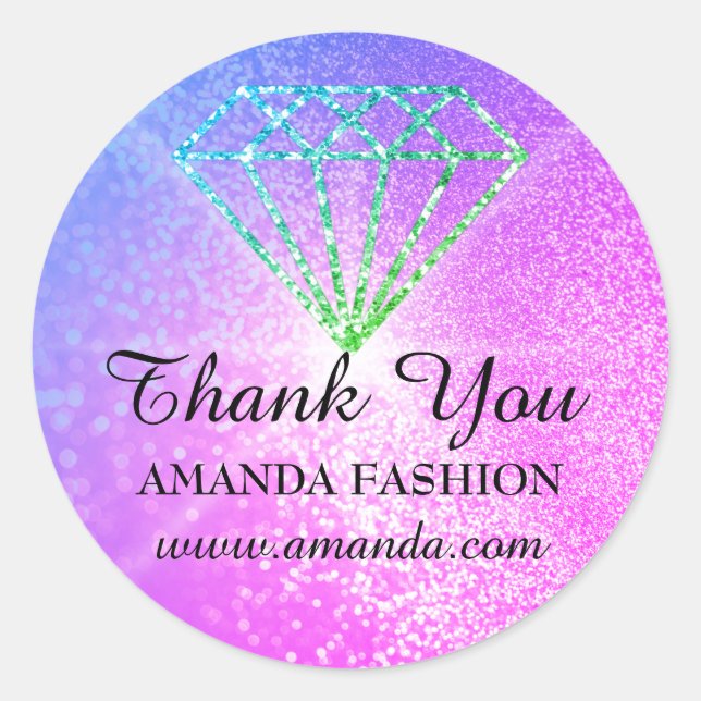 Thank You Logo Diamond Name  Rainbou Classic Round Classic Round Sticker (Front)