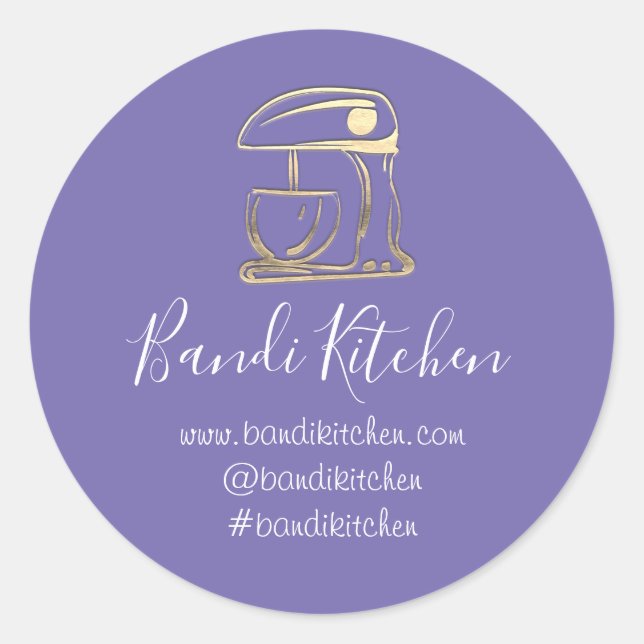 Thank You Logo Kitchen Cooking Bakery Gold Purple Classic Round Sticker (Front)