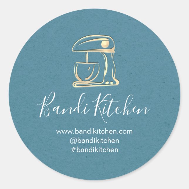 Thank You Logo Kitchen Cooking Chef Gold Blue Teal Classic Round Sticker (Front)