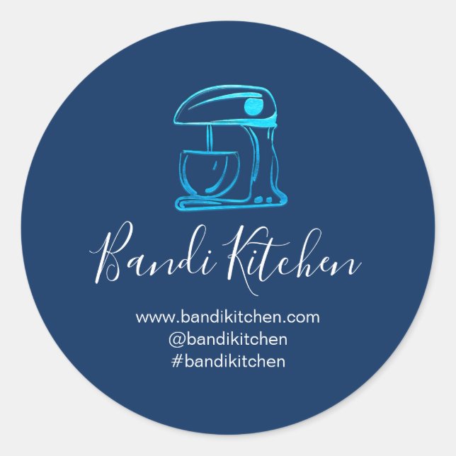 Thank You Logo Kitchen Cooking Chef Shop Blue Classic Round Sticker (Front)