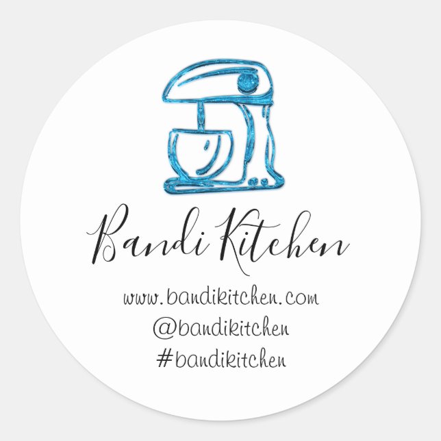Thank You Logo Kitchen Cooking Mixer Teal Blue Classic Round Sticker (Front)