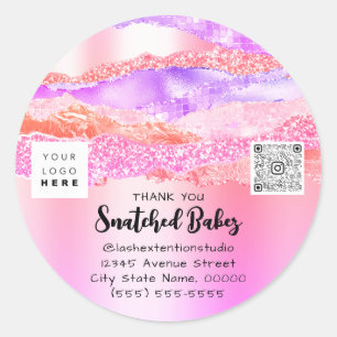 Thank You Logo QR Code Online Shop Packaging Pink Classic Round Sticker