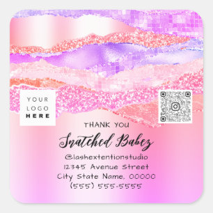 Thank You Logo QR Code Pink Online Shop Pink Square Sticker