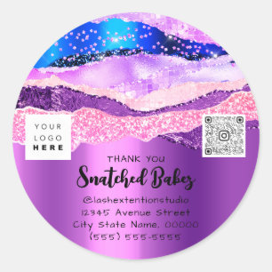 Thank You  Logo QR Code Shop Packaging Purple Classic Round Sticker