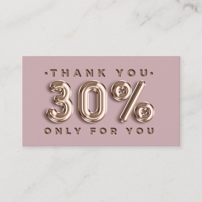 Thank You Logo QRCODE 30%OFF Discount Code Gold Business Card (Front)