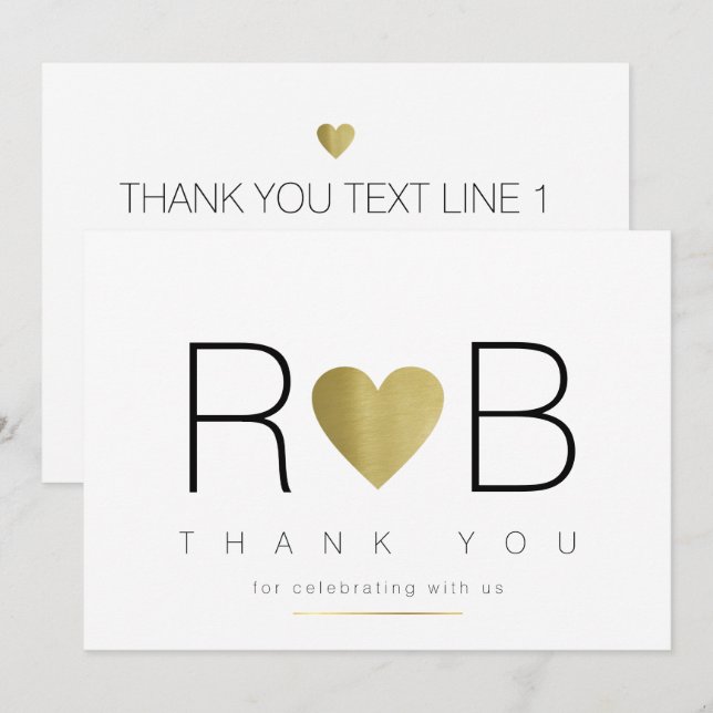 thank you love & couple initials, clear & elegant invitation (Front/Back)