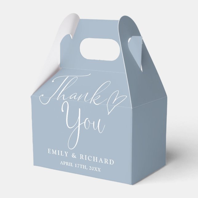 Thank You Love Heart Dusty Blue Wedding Favor Box (Front Side)