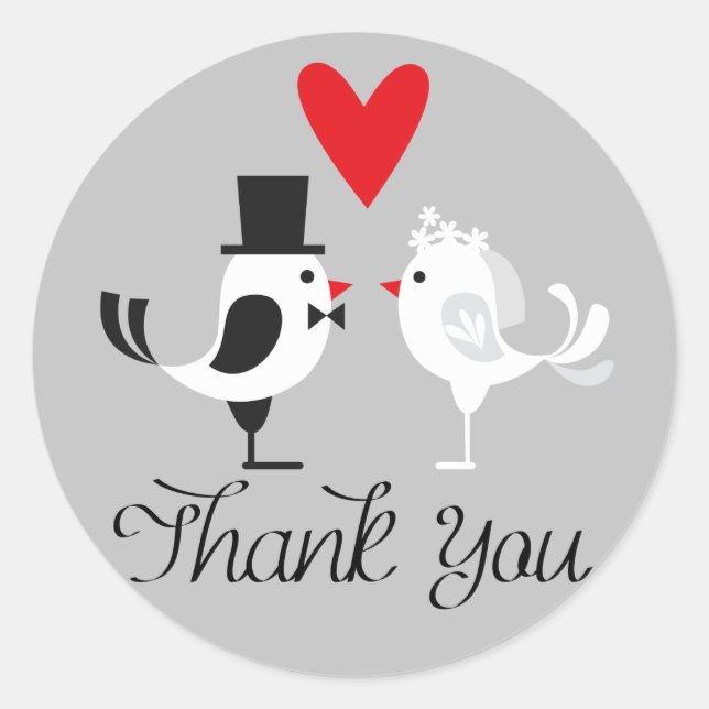 Thank You Lovebirds Grey Wedding Stickers (Front)