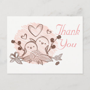 Thank You Lovebirds Pink & Brown Wedding Love Postcard