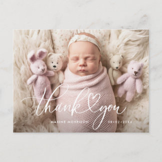 THANK YOU | lovely lettering birth announcement Postcard