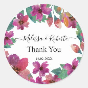 Thank you lovely pastel colored watercolor flowers classic round sticker