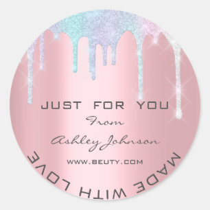 Thank You Made With Love Glitter Holographic Pink Classic Round Sticker
