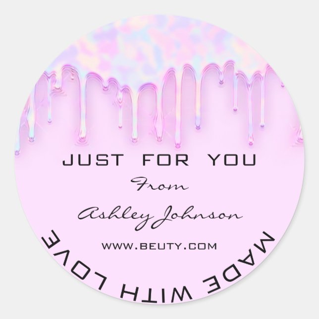 Thank You Made With Love Pinky Holograph Unicorn Classic Round Sticker (Front)